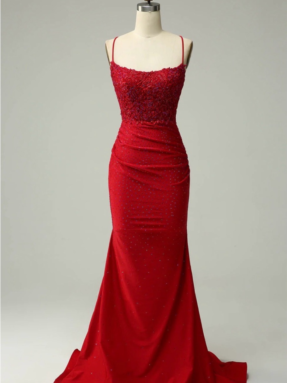 Darker Red Beaded Lace Floral Appliqué Corset Gown - NWT - 2
